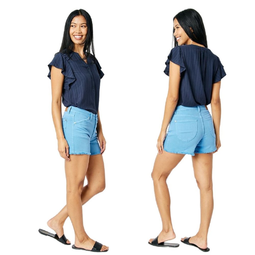 New Judy Blue Garment Dyed Frayed Hem Shorts in Sky Blue - Picture 5 of 6